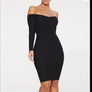 Second skin Bardot ribbed long sleeve midi dress